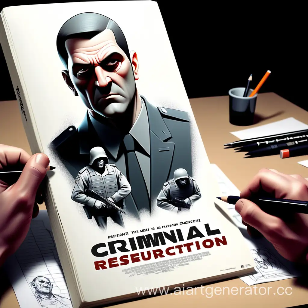 draw me a movie cover, the main character is the head of the criminal empire, his enemy is also a prosecutor, the topic is related to prison, draw them while fighting, but like special forces, the name of the movie resurrection is written in a big way on the cover