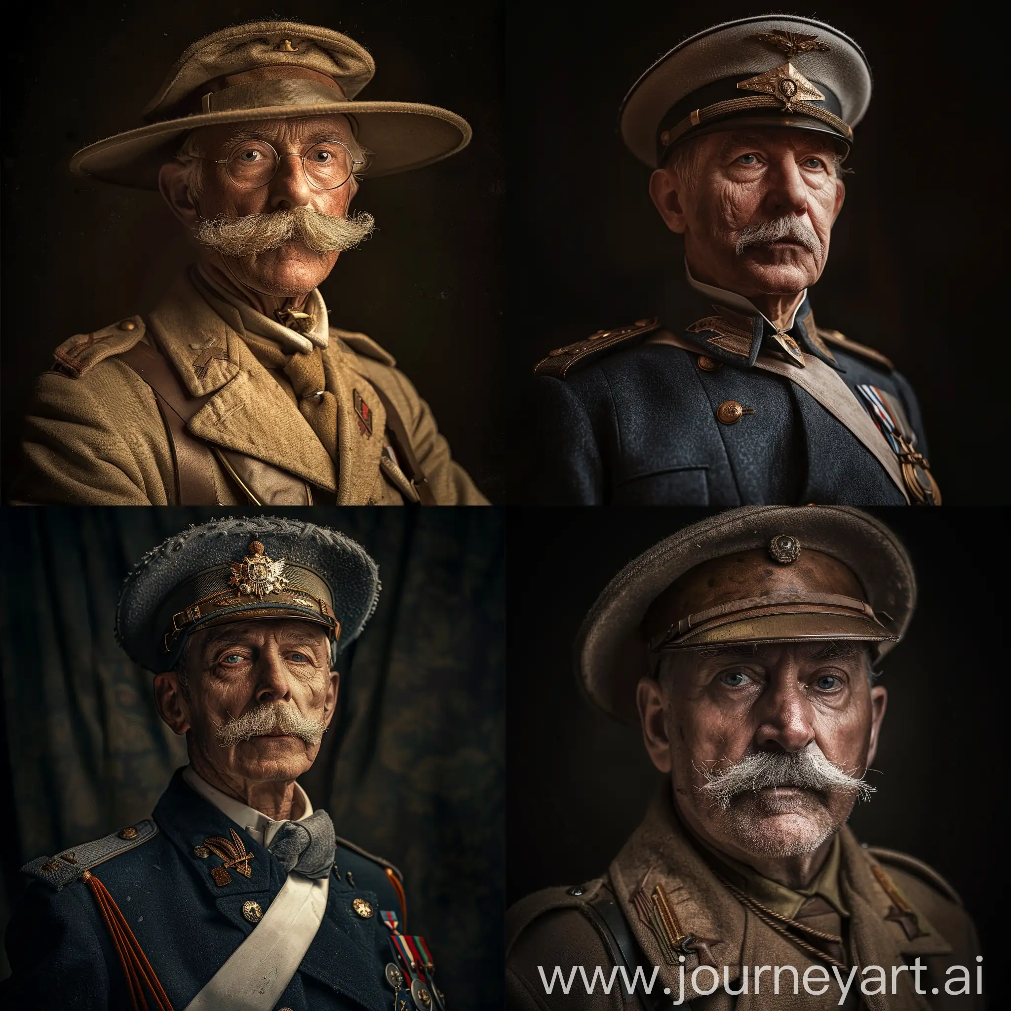 Portrait of British Air Chef Marshal Hugh Dowding, around 50 years old, depicted in general attire and hat, in the year 1900, ww1, cinematic lighting