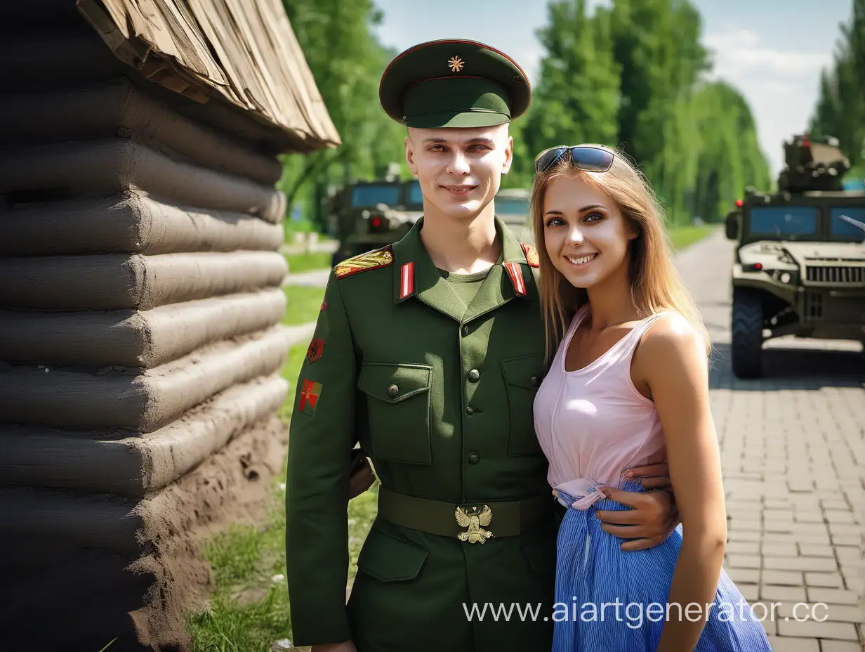 A Russian soldier met with a summer girl