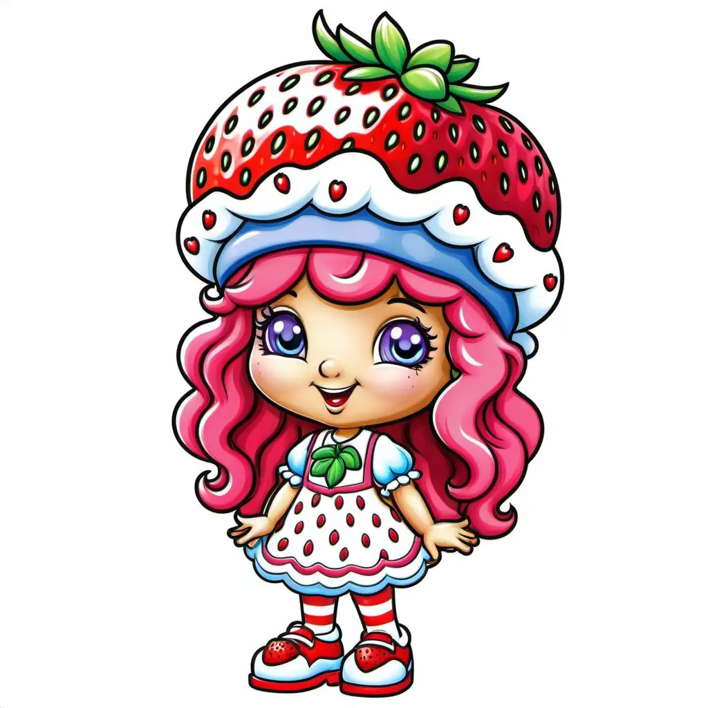 very colorful, strawberry shortcake , replace strawberries with blueberry 
coloring page, valentine theme, cartoon style, very white background, no shades