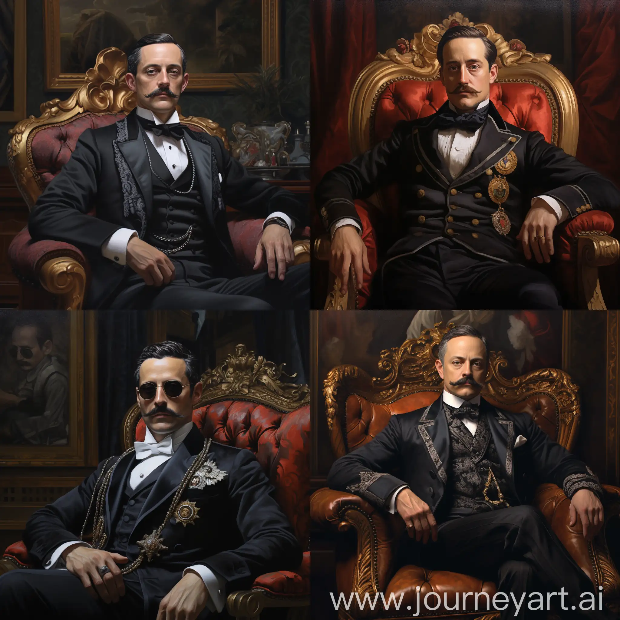 Portrait of a distinguished gentleman styled in the grandeur of Napoleon III oil painting, showcasing intricate details of Victorian era fashion and demeanor, captured in a square composition reminiscent of classical European art --s 150 --ar 1:1 --c 0 --v 5.2