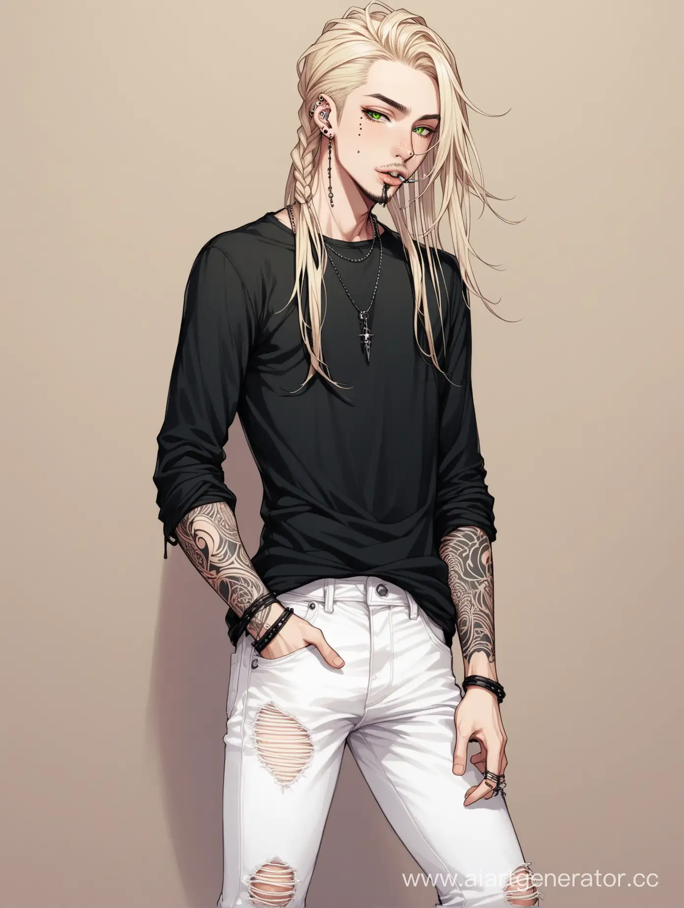 Blonde-Man-with-Elaborate-Body-Piercings-and-Casual-Attire