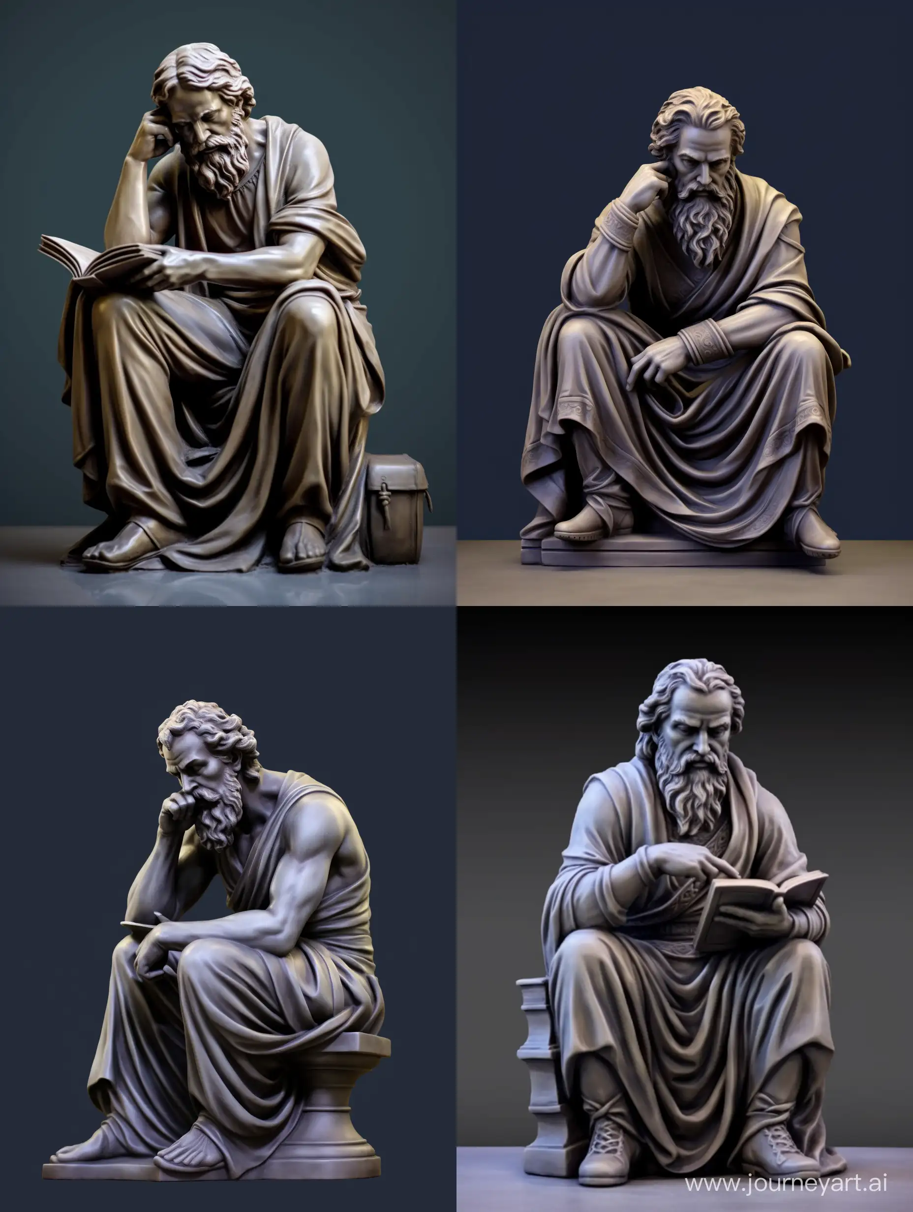 Greek Philosopher Statue, Dramatic Pose, dark Background, High Precision