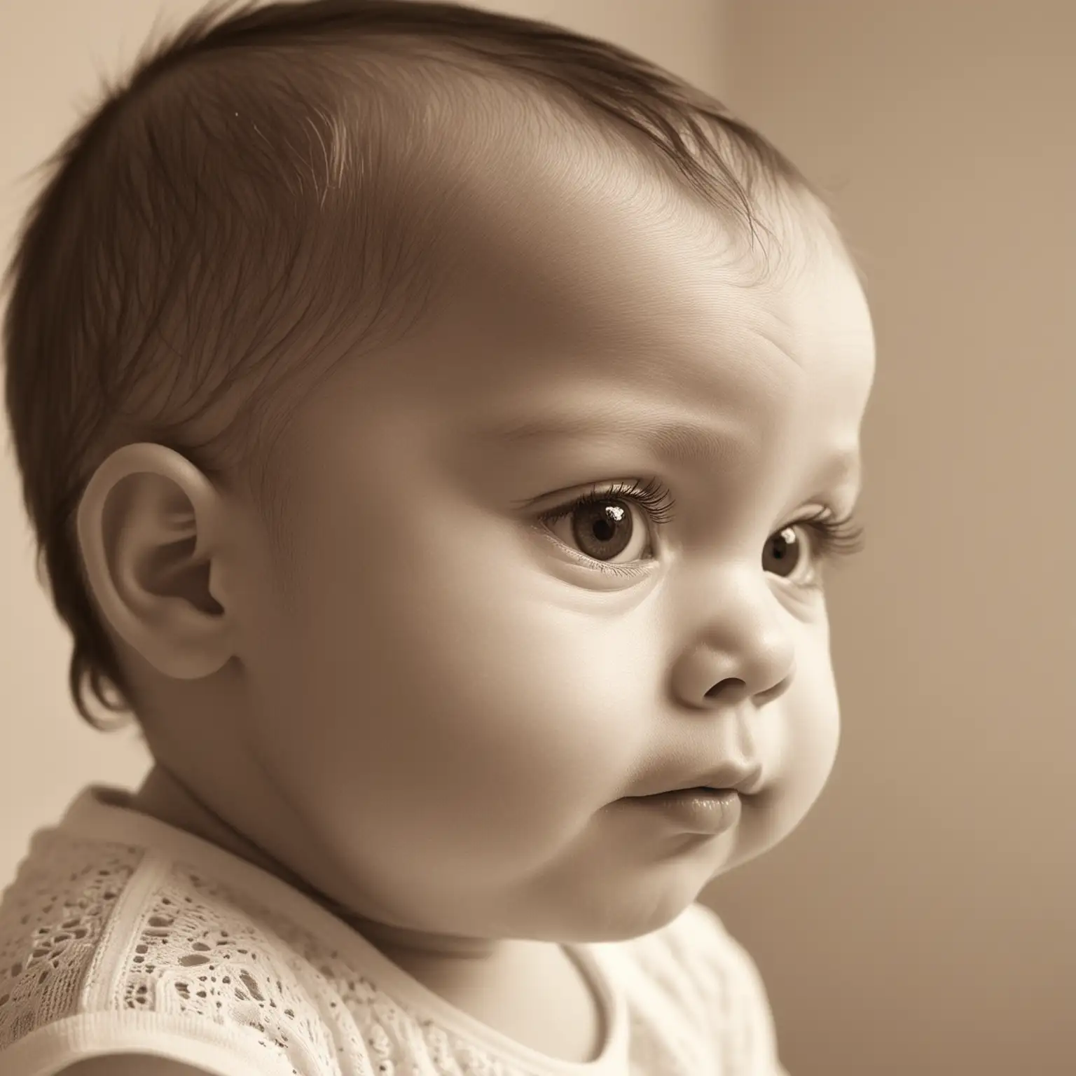 Sepia Profile Portrait of a Tender Infant