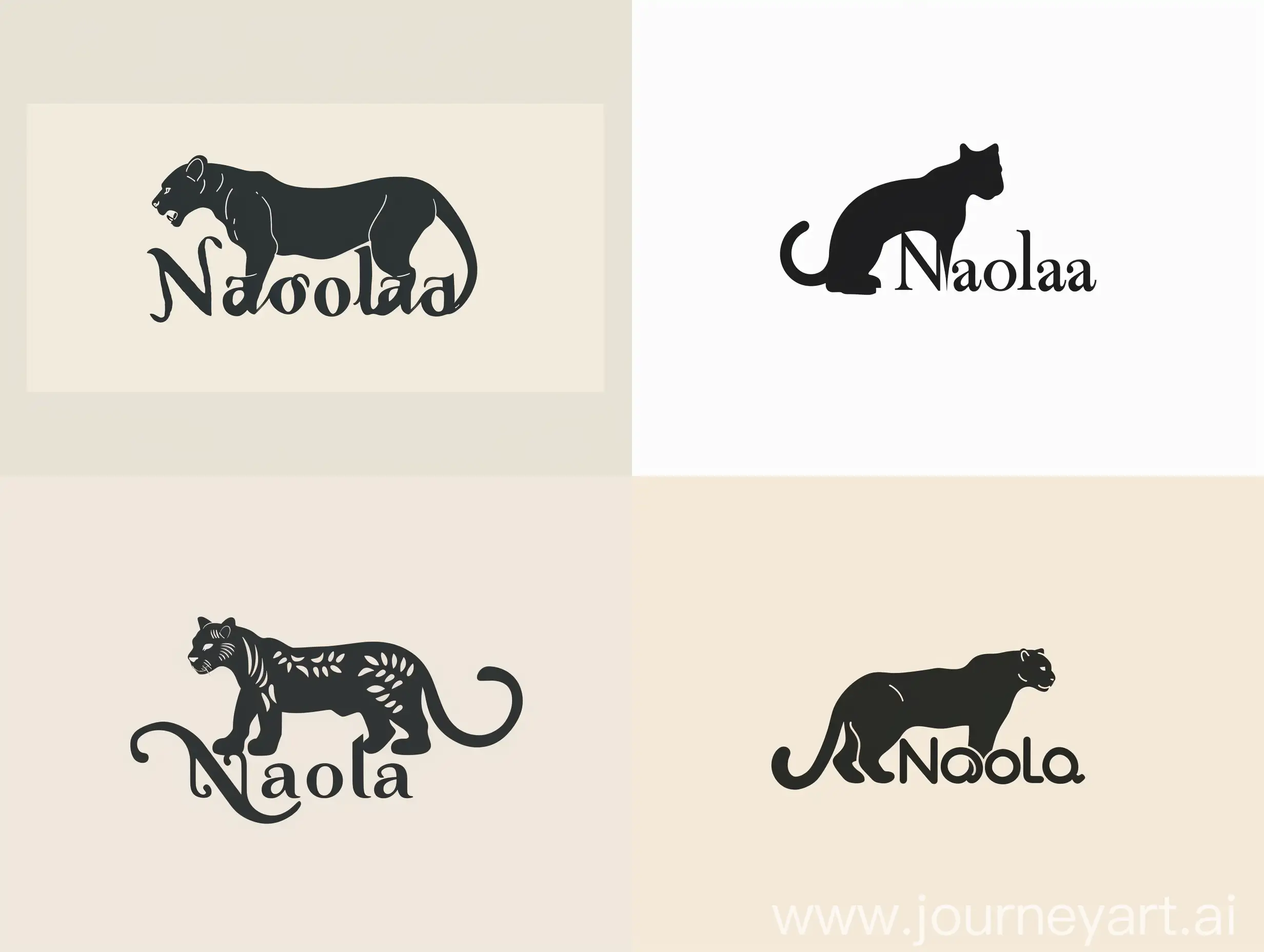 a high-quality logo designed for the women's accessories workshop. The name "Naola" is in the shape of a black panther animal. minimalism with modern air fonts. 8k
