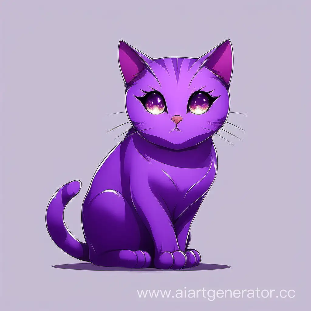 Minimalistic-Realistic-Purple-Cat-Adorable-Feline-Portrait-with-Simplified-Features