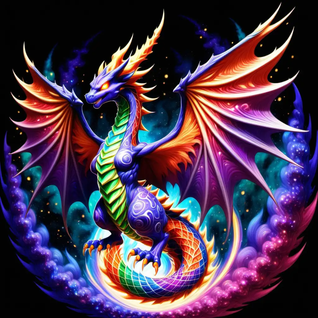Mesmerizing Celestial Dragon with Kaleidoscopic Wings and Galactic Tail Flame