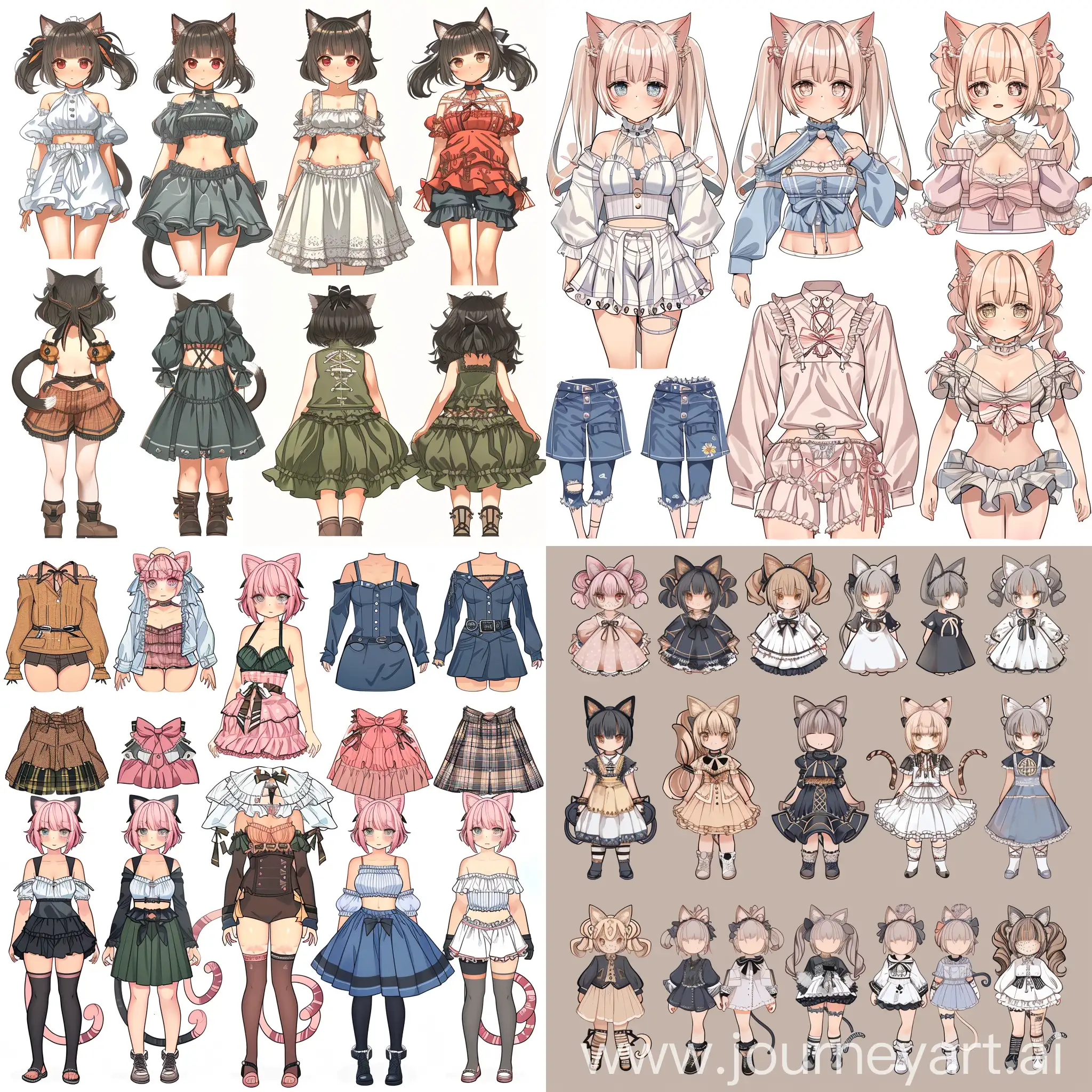 Cute Neko girl, reference sheet, cute and interesting clothes