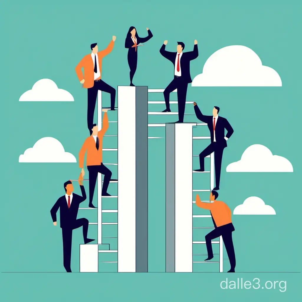 Group of business people climbing up the diagram, team motivation, vector illustration