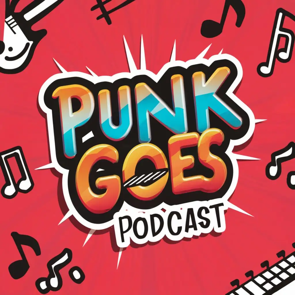 a logo design, with the text 'PUNK GOES PODCAST', main symbol:emo, guitar, music, Moderate, be used in Entertainment industry, clear background