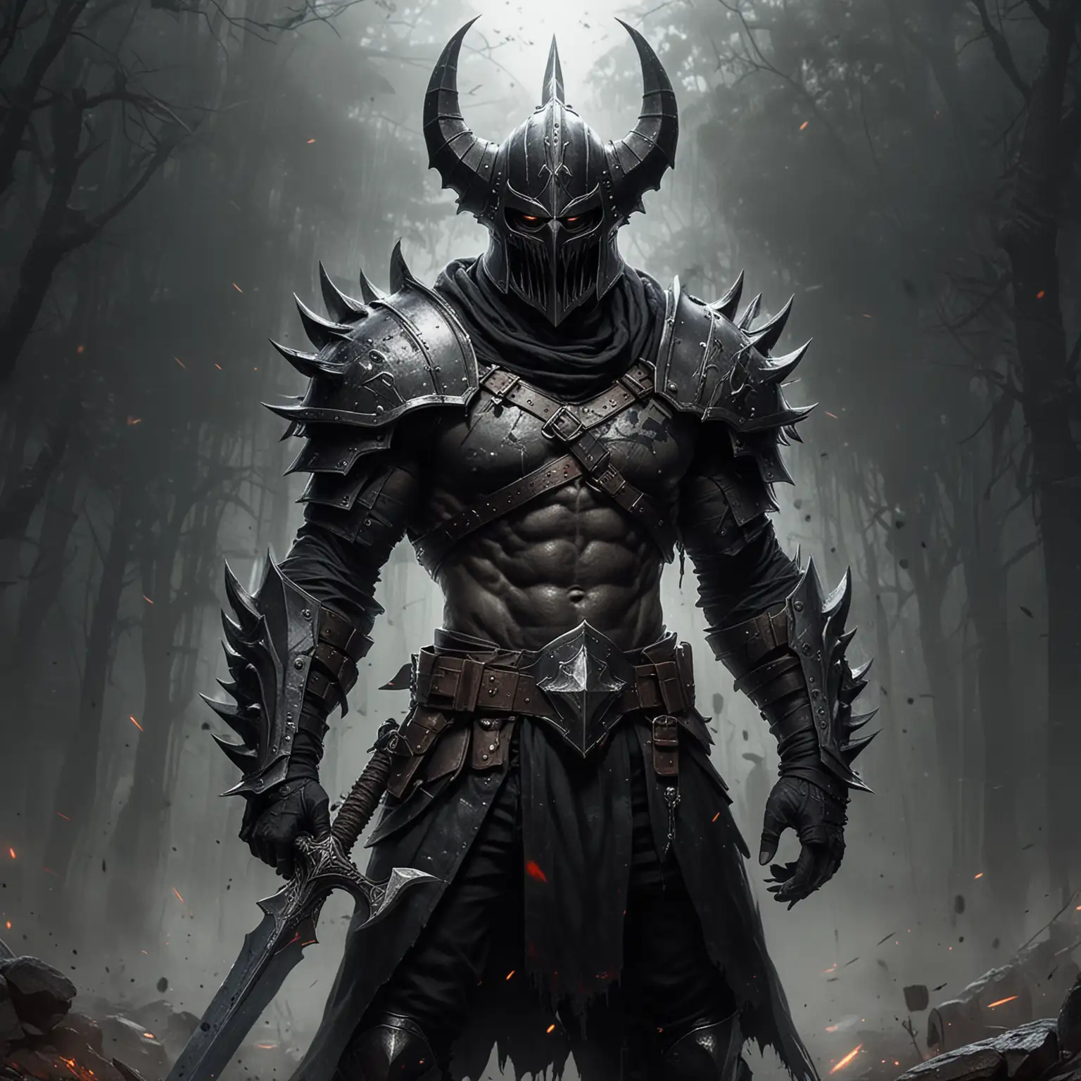 Gothic Warrior with Big Claws and Sword on Battleground