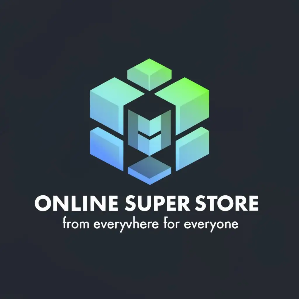 logo, Cube, with the text "Online Super Store
  From Everywhere For Everyone", typography, be used in Internet industry