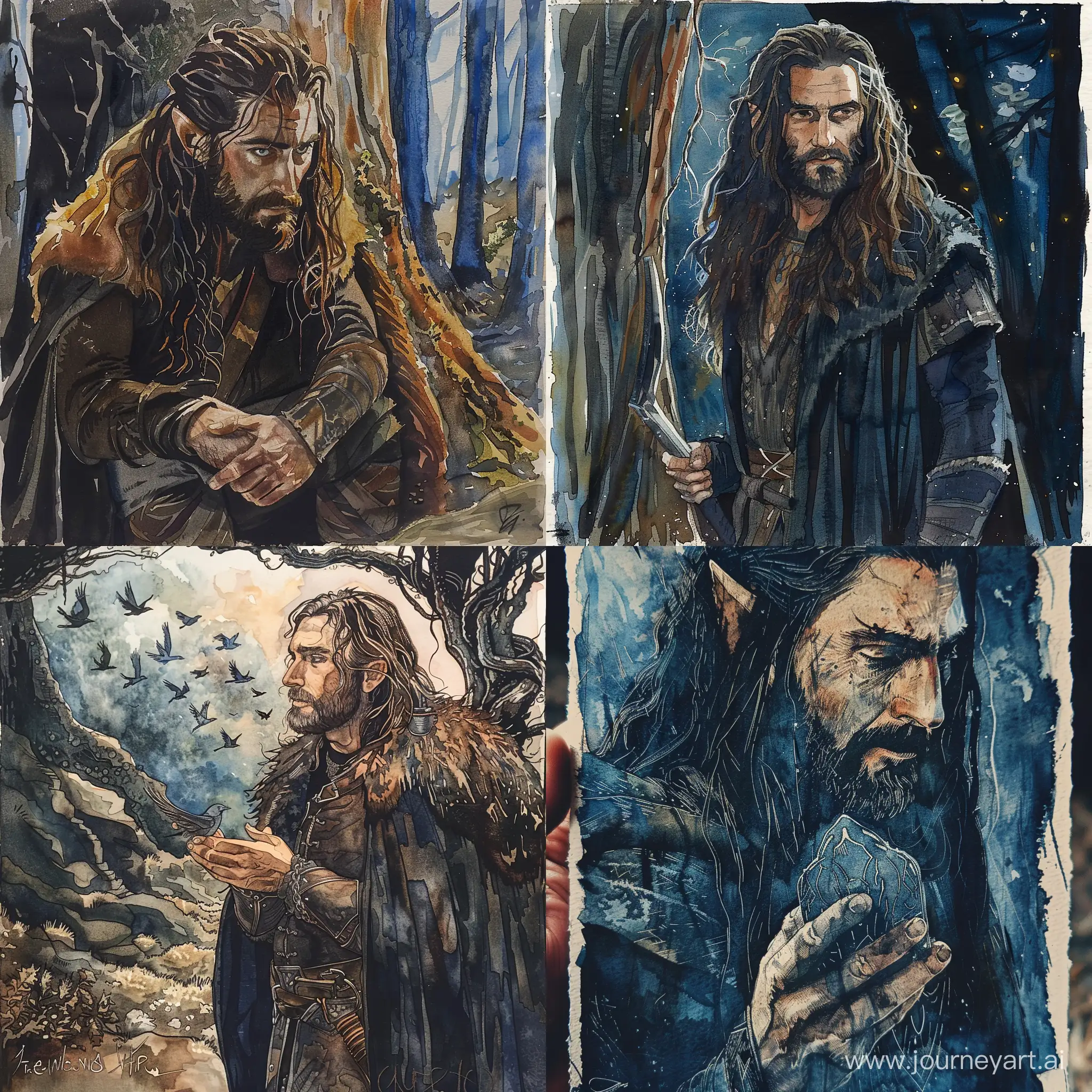 Thorin-Woodcuts-Sketch-Watercolor-Majestic-Dwarf-King-Portrait