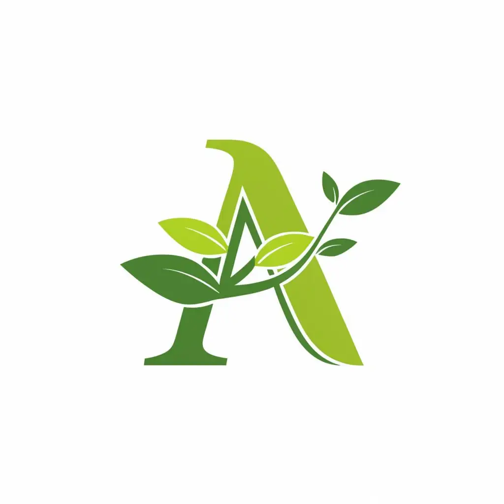 logo, green letter A, using gum leaves to make the A, one letter, leaves on one side only, Australian colors, with the text "A", typography, be used in Home Family industry