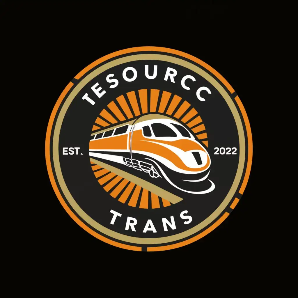 a logo design,with the text "Resource Trans", main symbol:Development of a 2D logo for an international logistics railway company. Image in the center of a high-speed train in orange and black tones. Around the circle, the company name Resource Trans. SVG logo, simple graphics, epicness, heretics, individualists, esports, competition. --v 5,Сложный,be used in Другие industry,clear background