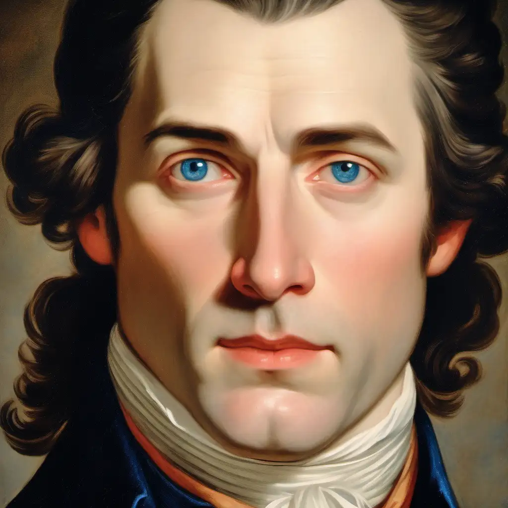 18th century handsome middle-aged man straight deep brown hair deep blue eyes