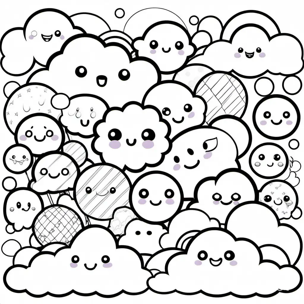 Kawaii-Cotton-Candy-Clouds-with-Smiling-Faces-Floating-Coloring-Page