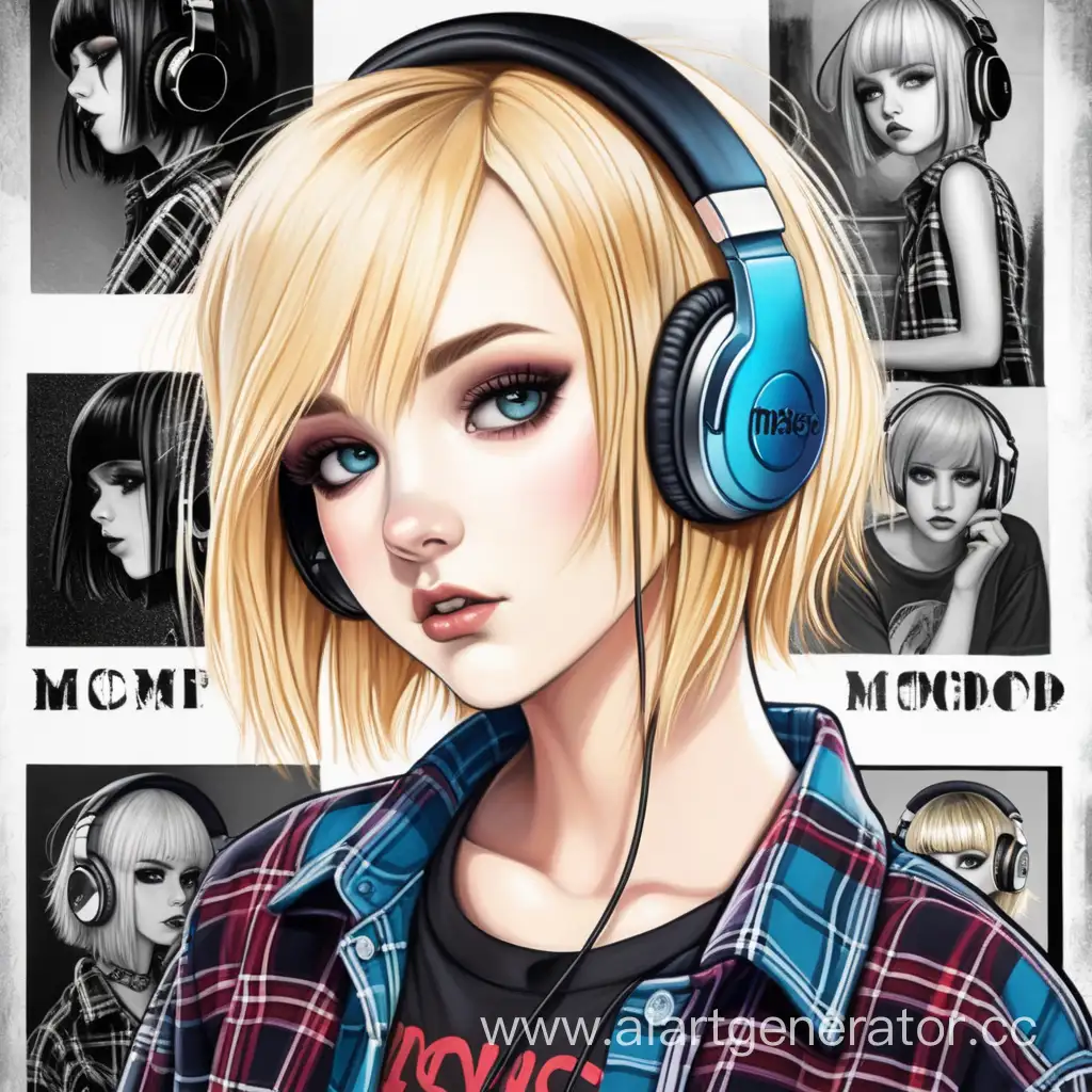 Grunge-Blonde-Girl-with-Headphones-and-Emo-Poster