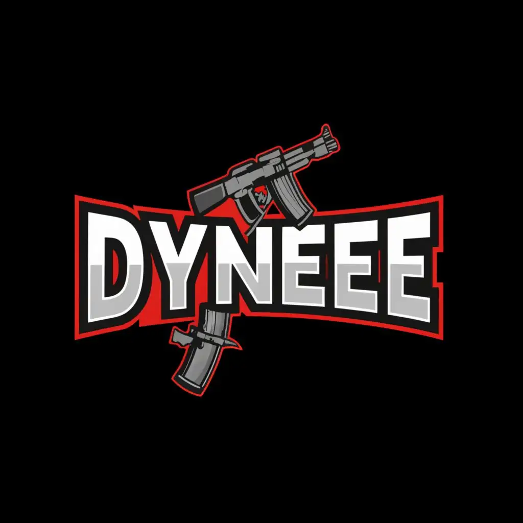 logo, Logo with text Dyneee for my YouTube channel about cs2, ak47, with the text "Dyneee", typography