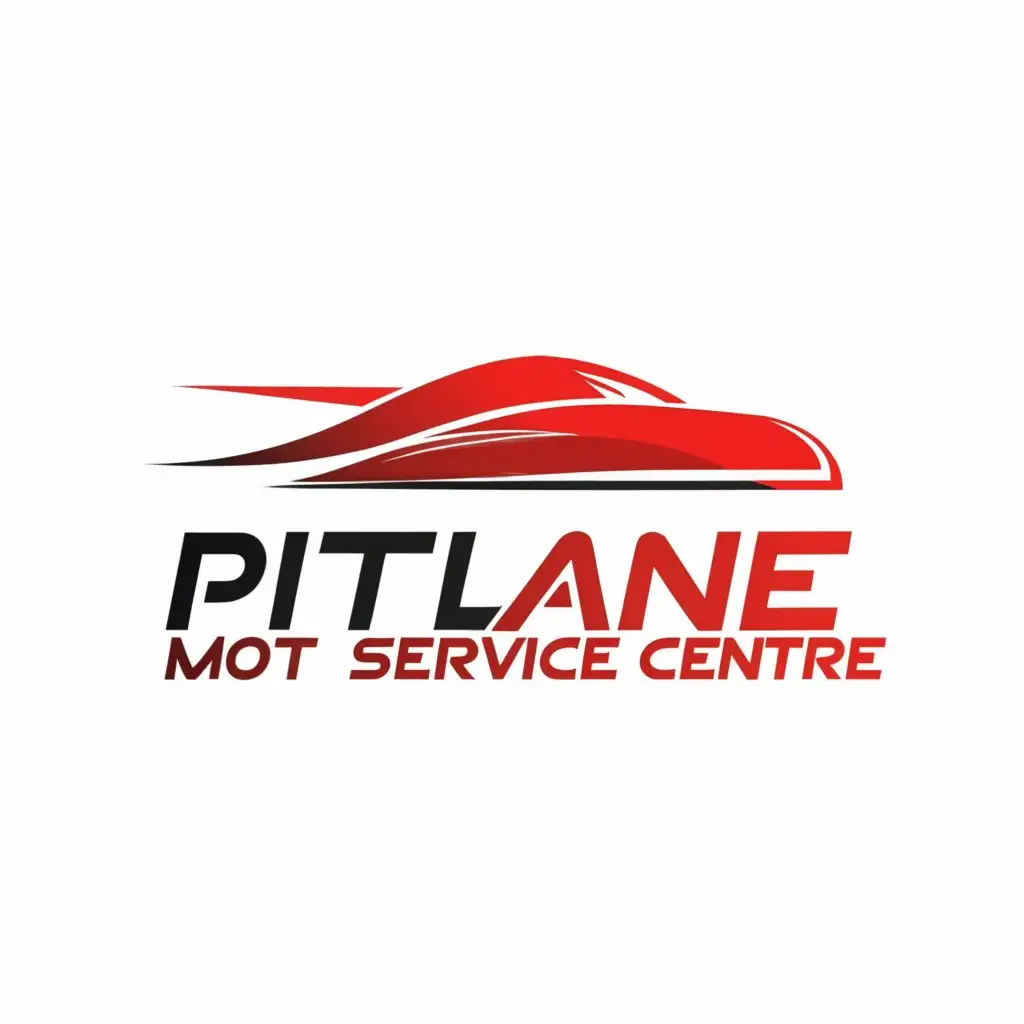 LOGO-Design-for-Pitlane-Red-Fast-Car-with-MOT-Service-Centre-Slogan-on-White-Background