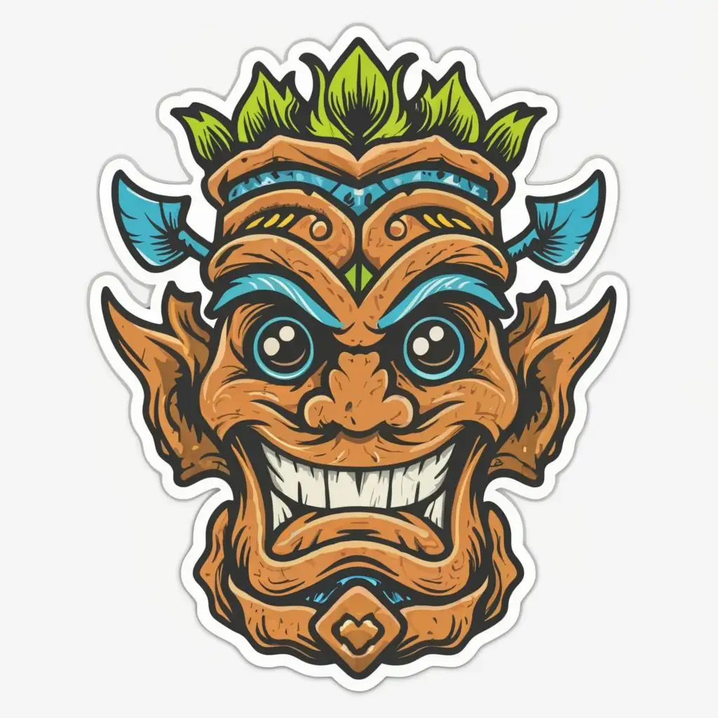 logo, very details tiki  , Tshirt design, Posters, Puzzles & More,streetwear design, pro vector, full design, 6 colors only, solid colors, no shadows, full design, warm colors, sticker, bright colors, Watercolor, trending on artstation, sharp focus, studio photo, intricate details, highly detailed, by greg rutkowski. bright and detailed image, with the text "SpazzyShack
Posters, Puzzles & More", typography