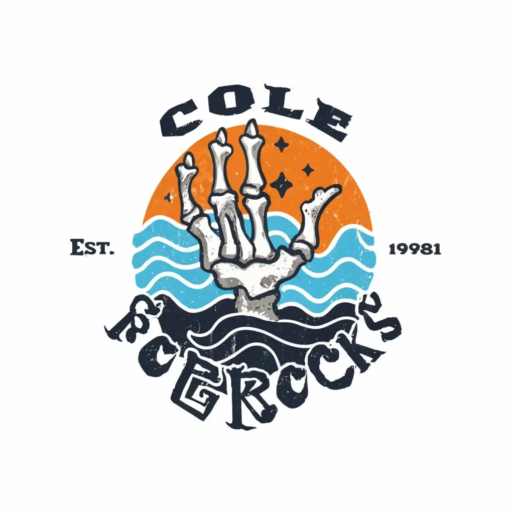 a logo design,with the text "Cole Rocks", main symbol:benefit logo for fundraiser, skeleton hand doing rock on symbol, fight like nichole, ocean themed,Moderate,be used in Nonprofit industry,clear background
