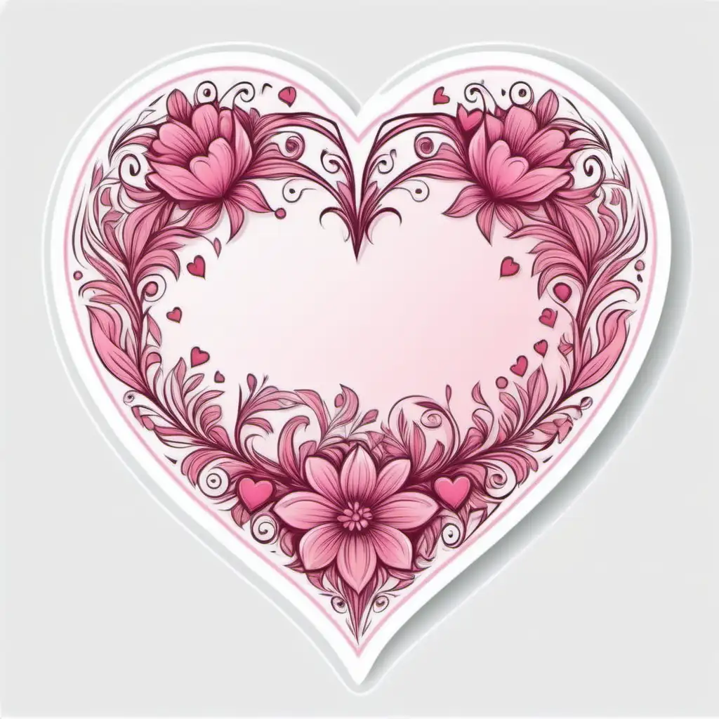 Pink Fairytale Style Floral Valentine Heart Sticker on White Background
