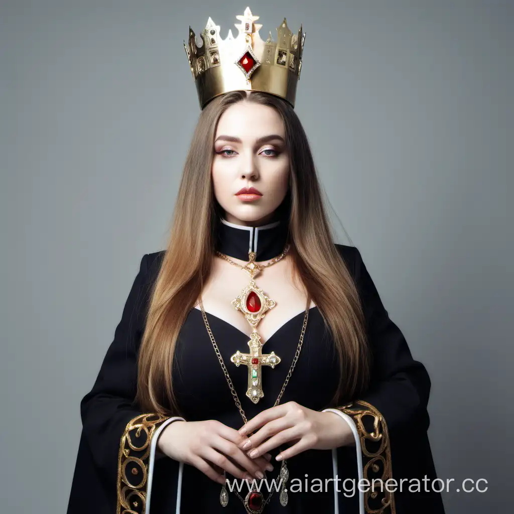 woman big chest priest queen beauty face jewelry in full growth