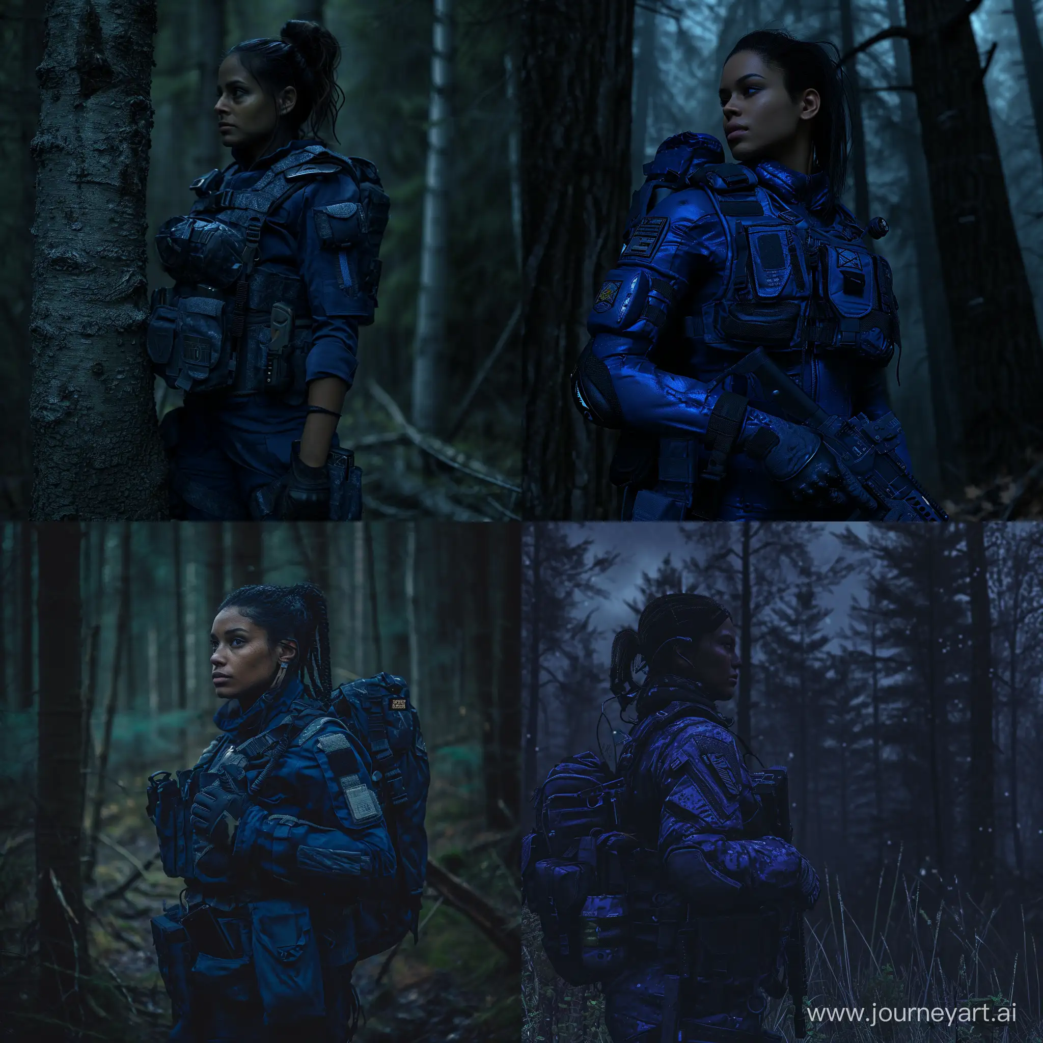 Sheva-Alomar-Dark-Skinned-Mercenary-in-STALKER-Amidst-Dead-Trees-in-a-Dark-Forest