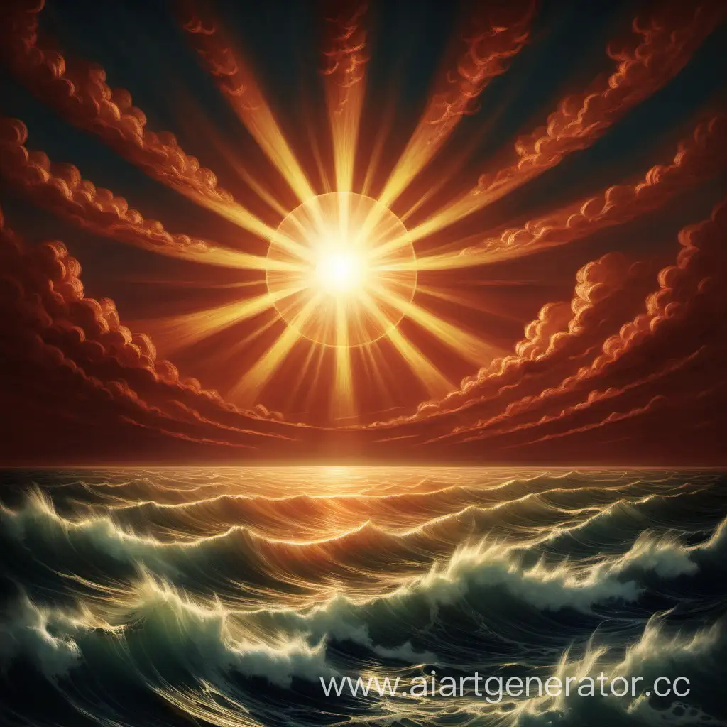 Восход большого солнца над морем 