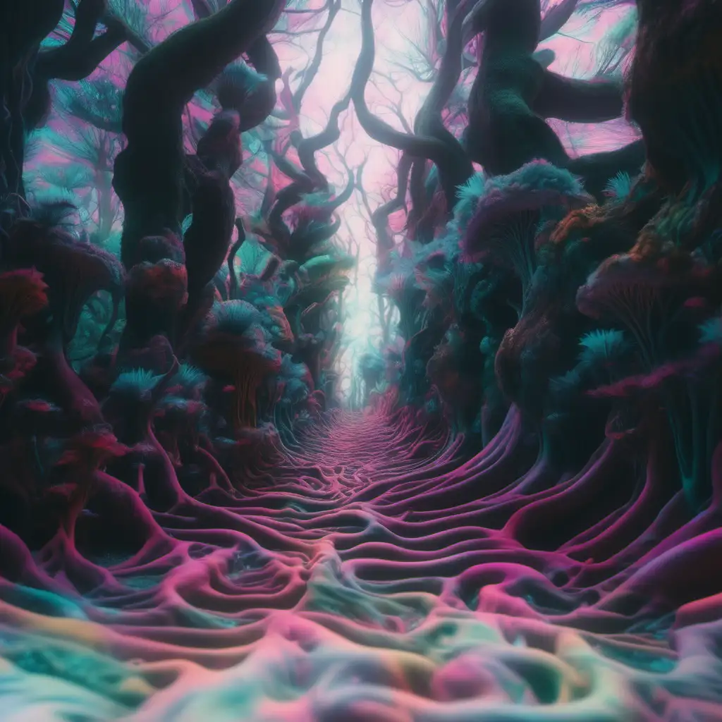 A psychedelic forest, its surreal and mind blowing visuals