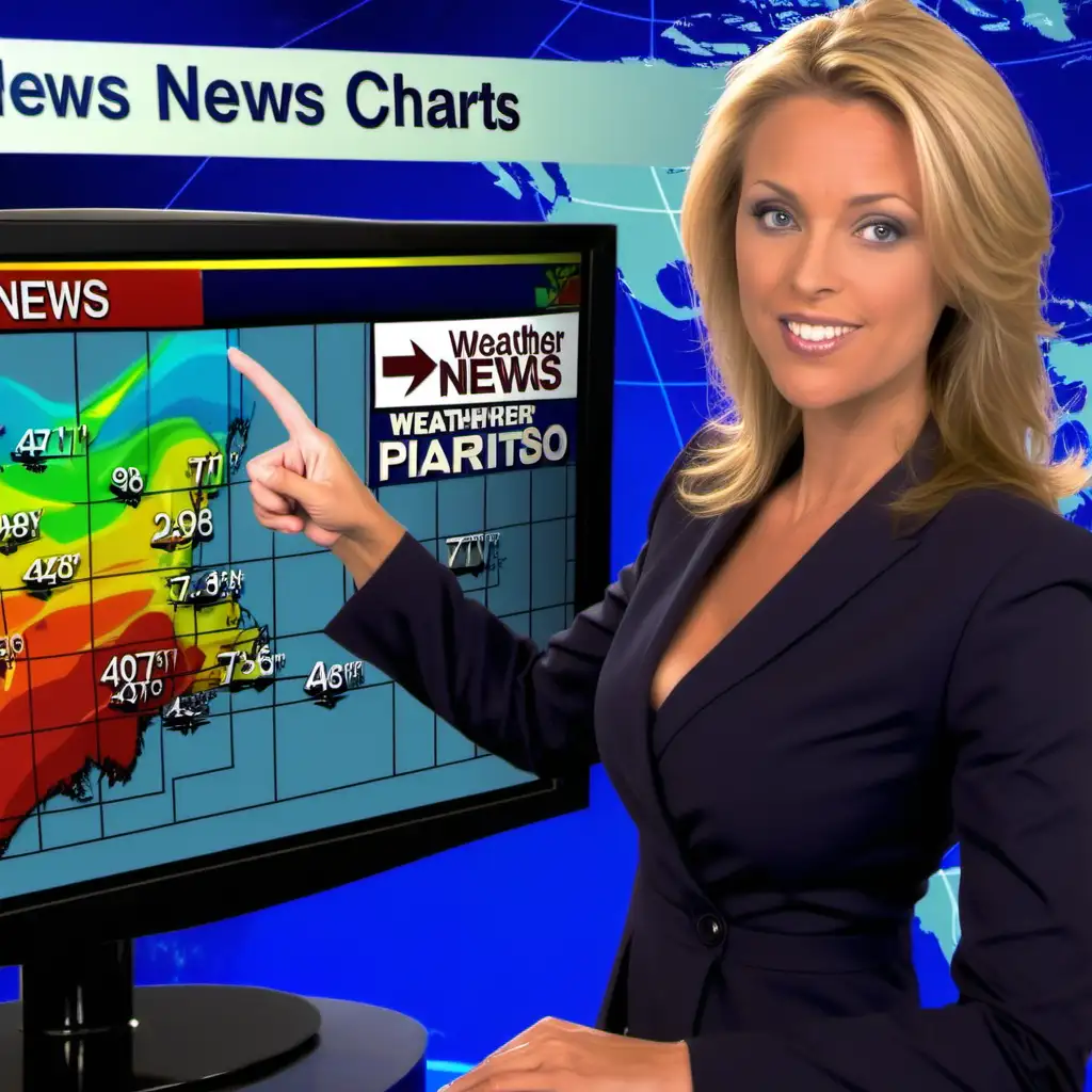 Meteorologist Pointing to TV Weather Charts