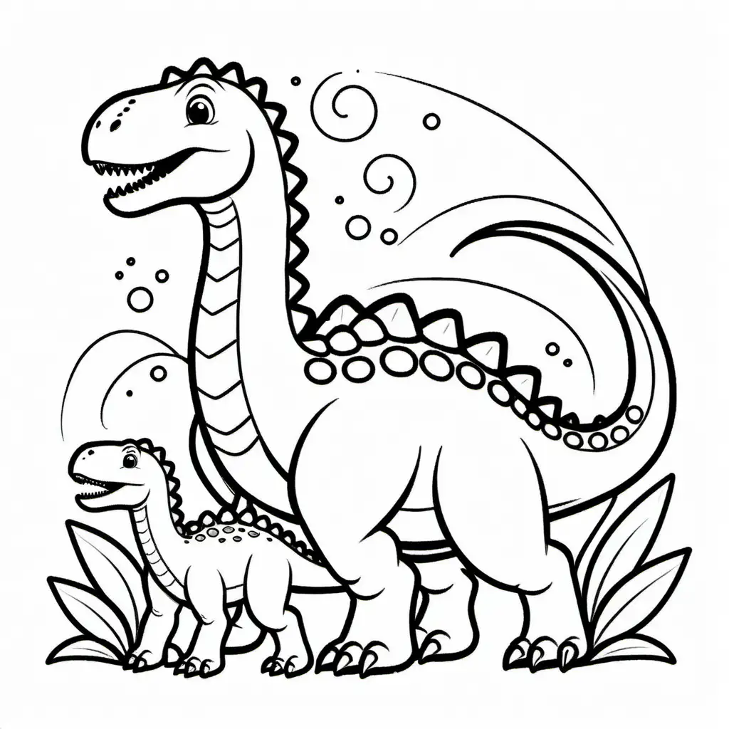 Mama dinosaur and baby dinosaur 
No background , Coloring Page, black and white, line art, white background, Simplicity, Ample White Space. The background of the coloring page is plain white to make it easy for young children to color within the lines. The outlines of all the subjects are easy to distinguish, making it simple for kids to color without too much difficulty