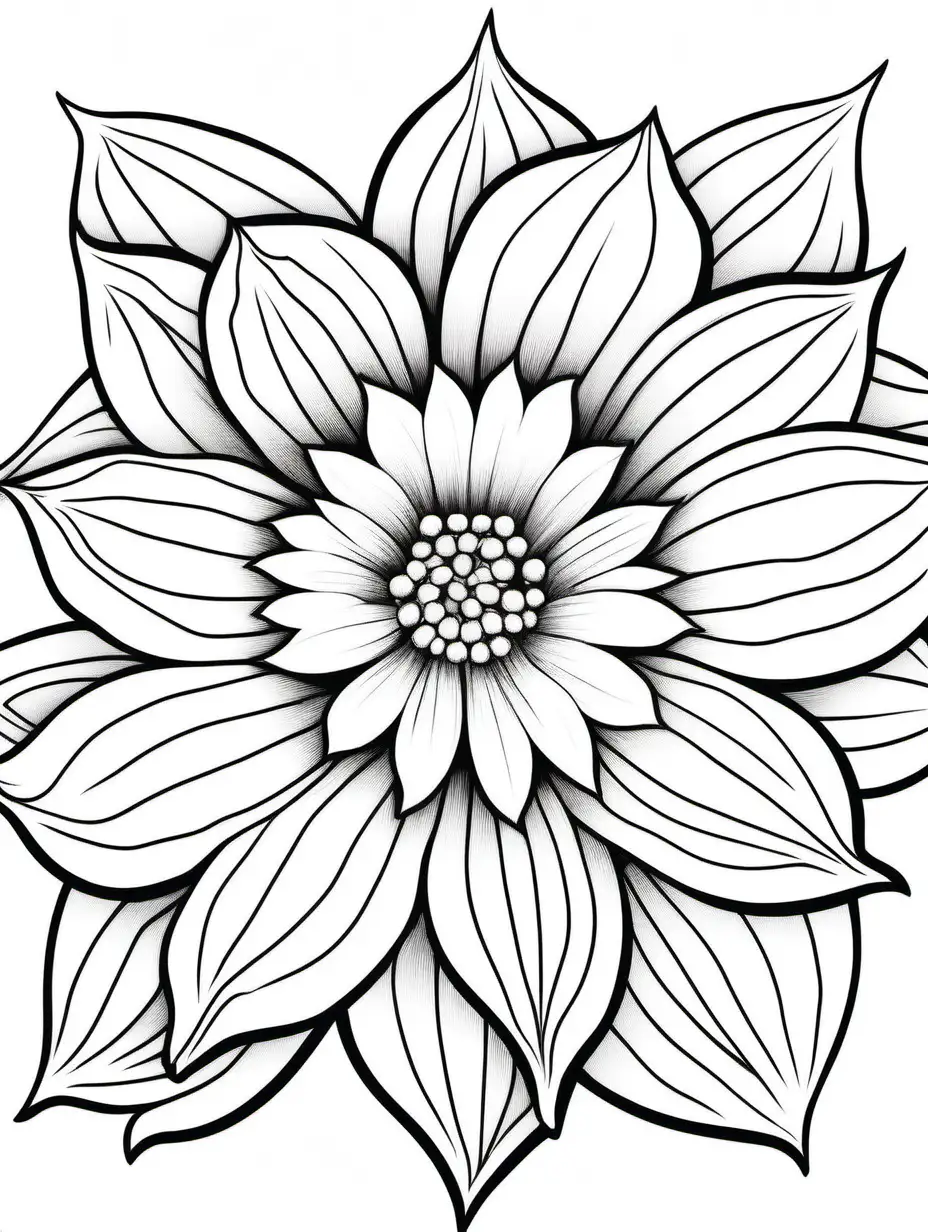 coloring book, small flower outline, black and white, no detail, white background, white boarder, full image