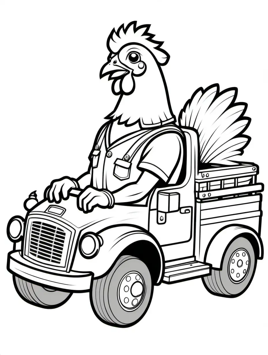 Funny Coloring Page Chicken Dressed as Male Tow Truck Driver
