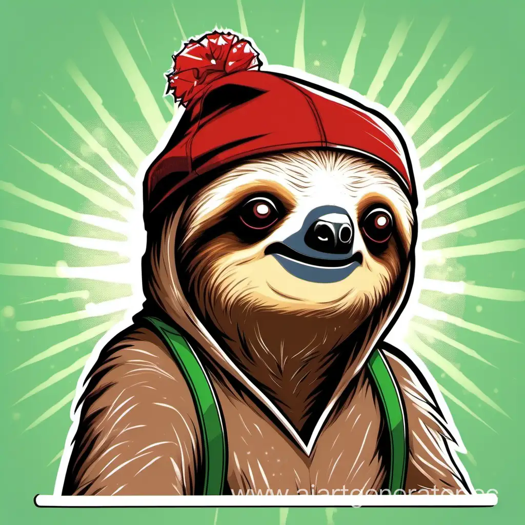 Holiday-Sloth-Wearing-Cap-Looks-Right-in-2D-Comic-Style