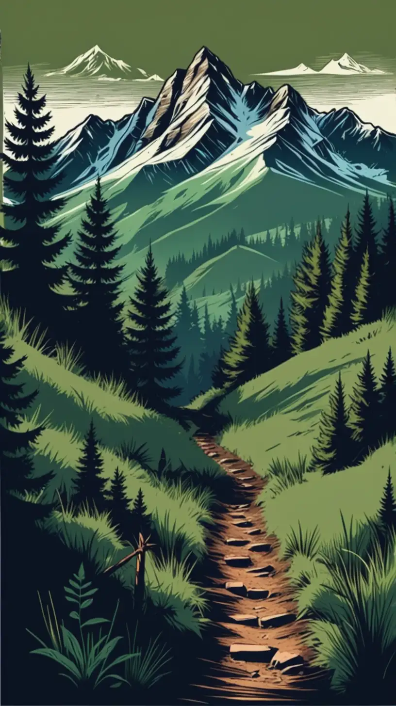 Tranquil Forest Trail Mountain Landscape TShirt Print