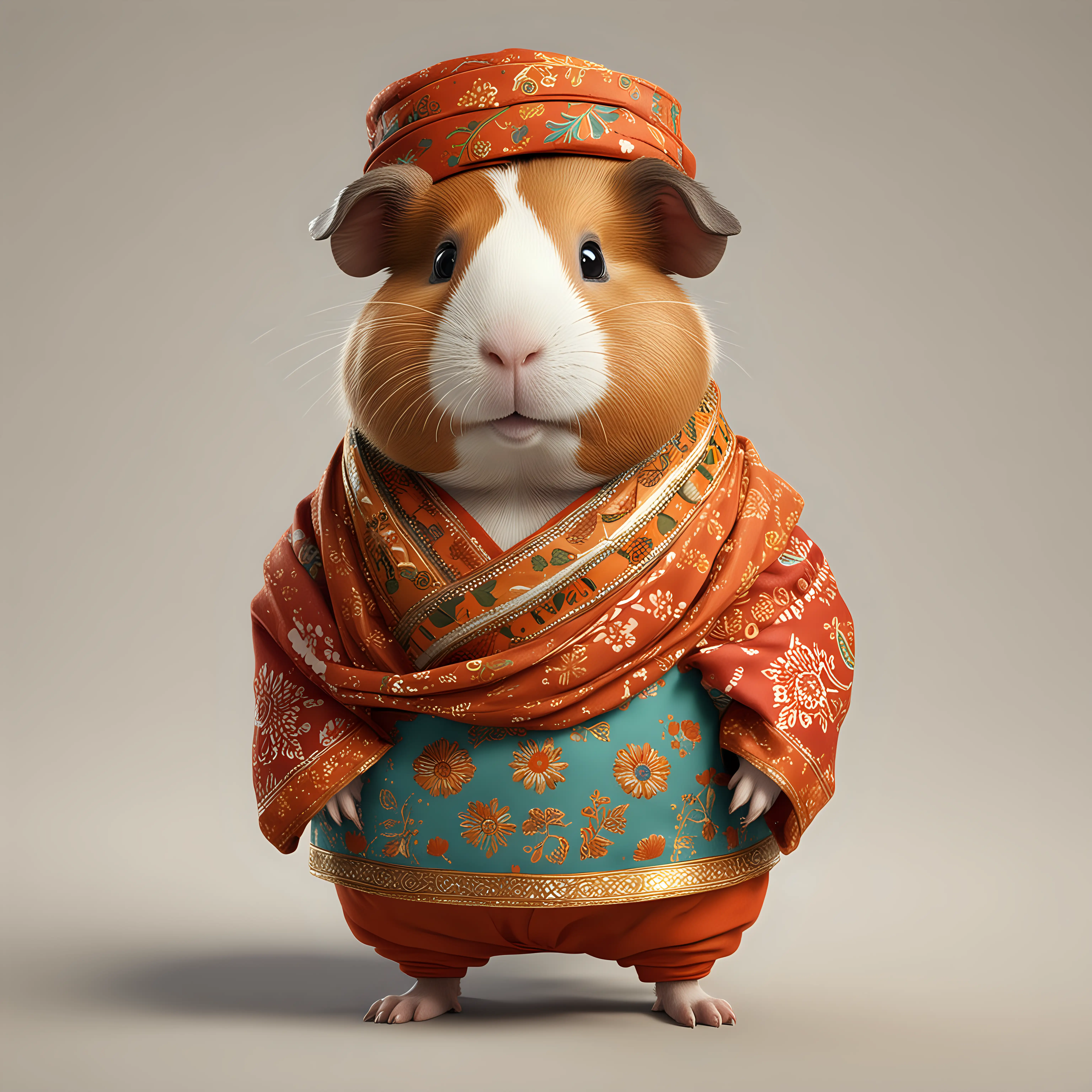 a cute Guinea pig in cartoon style in full body with indian clothes with clear background