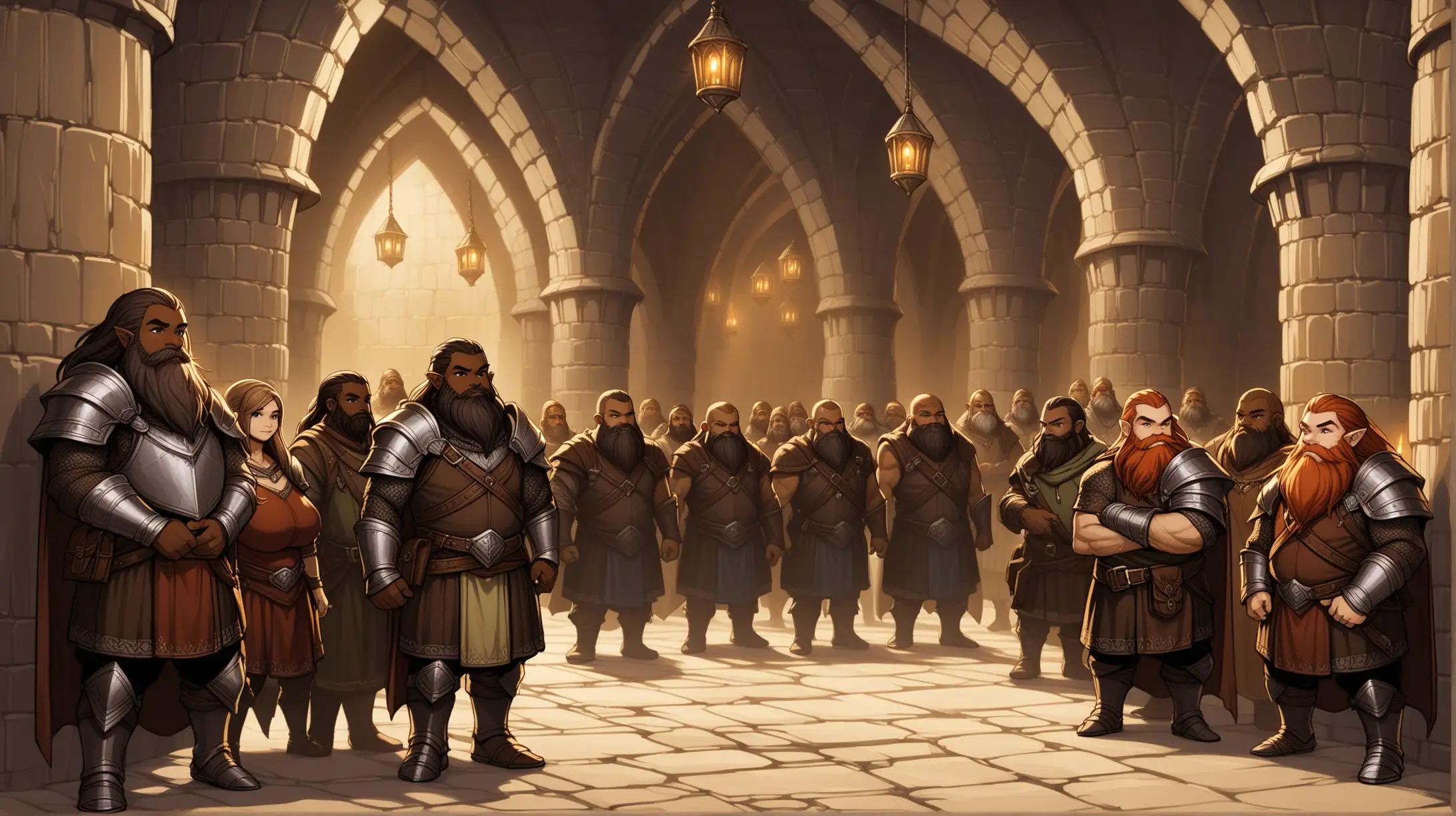 Medieval Fantasy Dwarven Citizens in Underground Palace