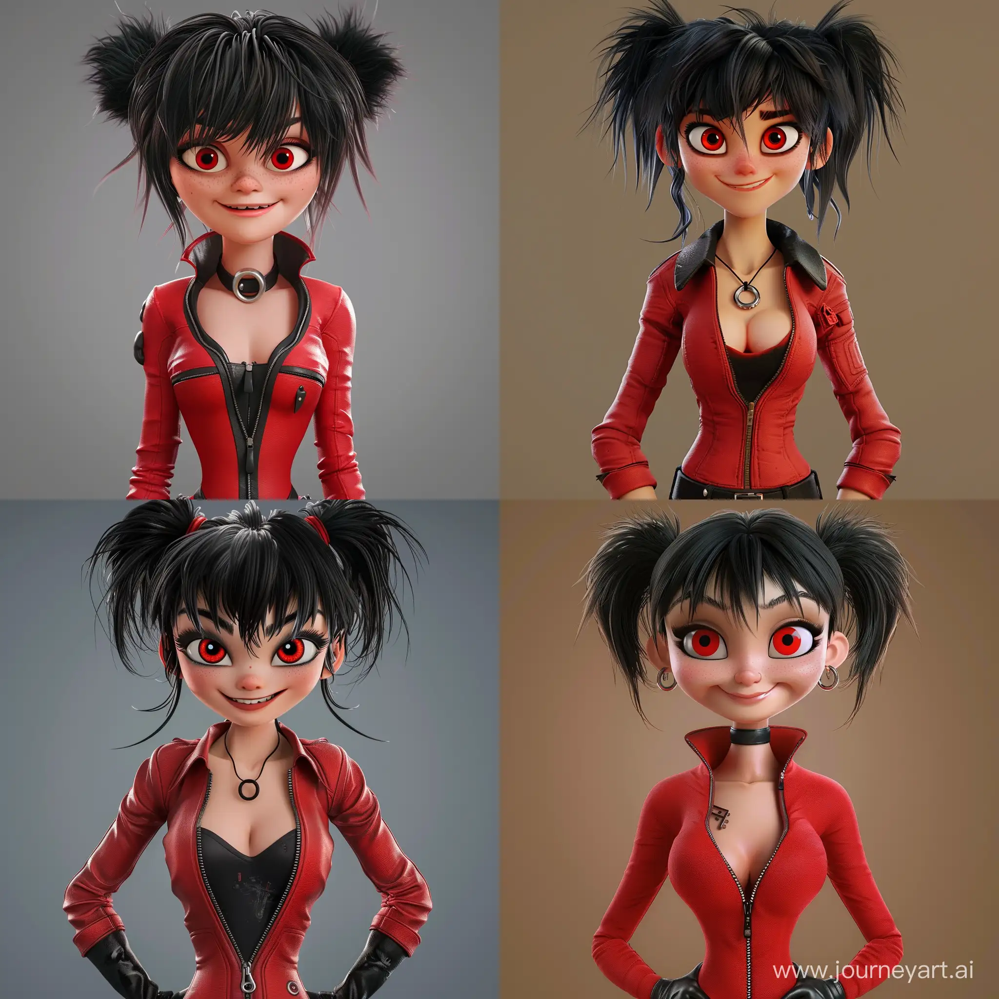 Cool-Girl-with-Red-Eyes-and-Black-Leather-Jacket-Smiling-in-Cartoon-Style