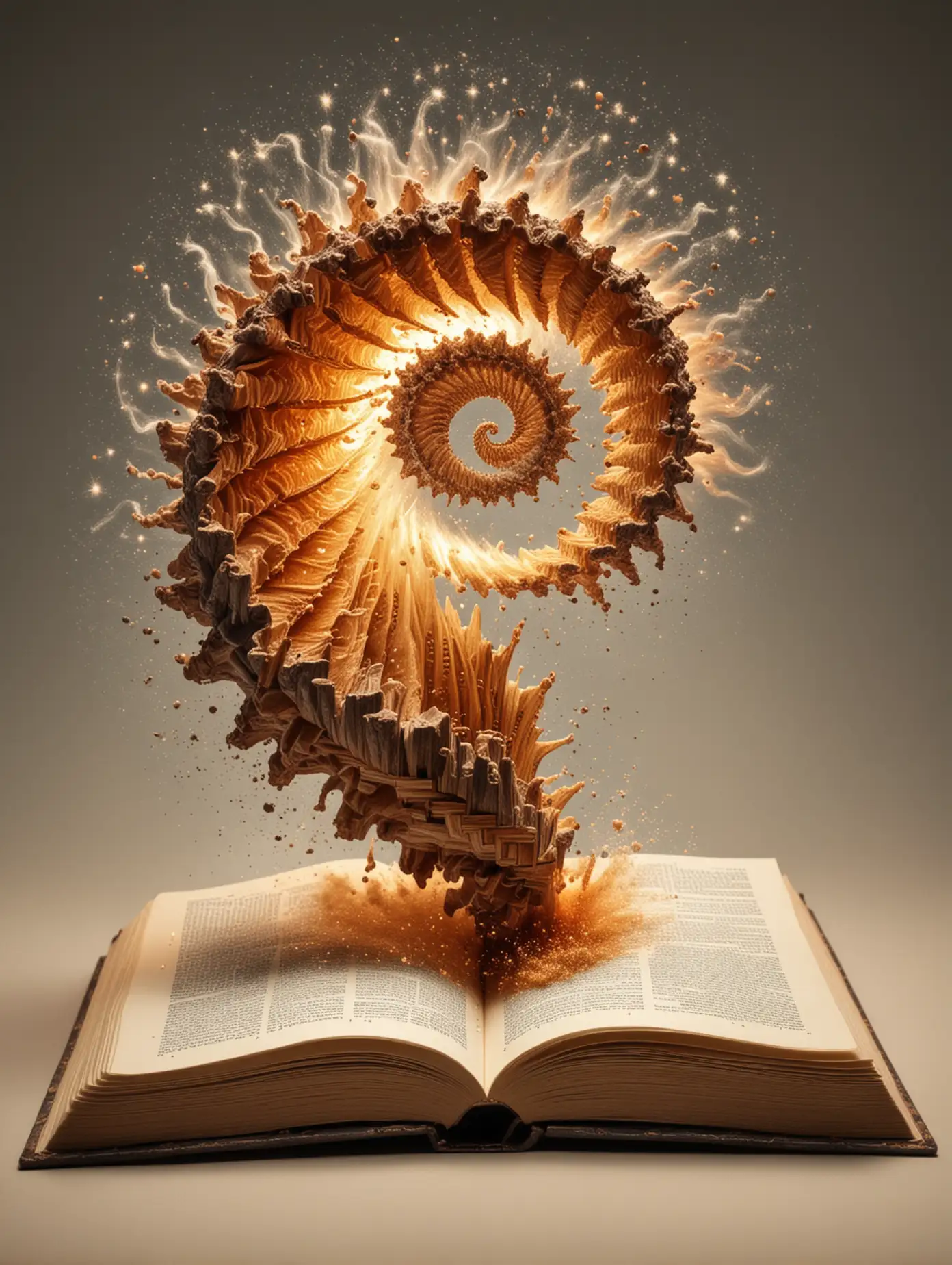 A story book with a fibonacci spiral exploding out from the pages.  