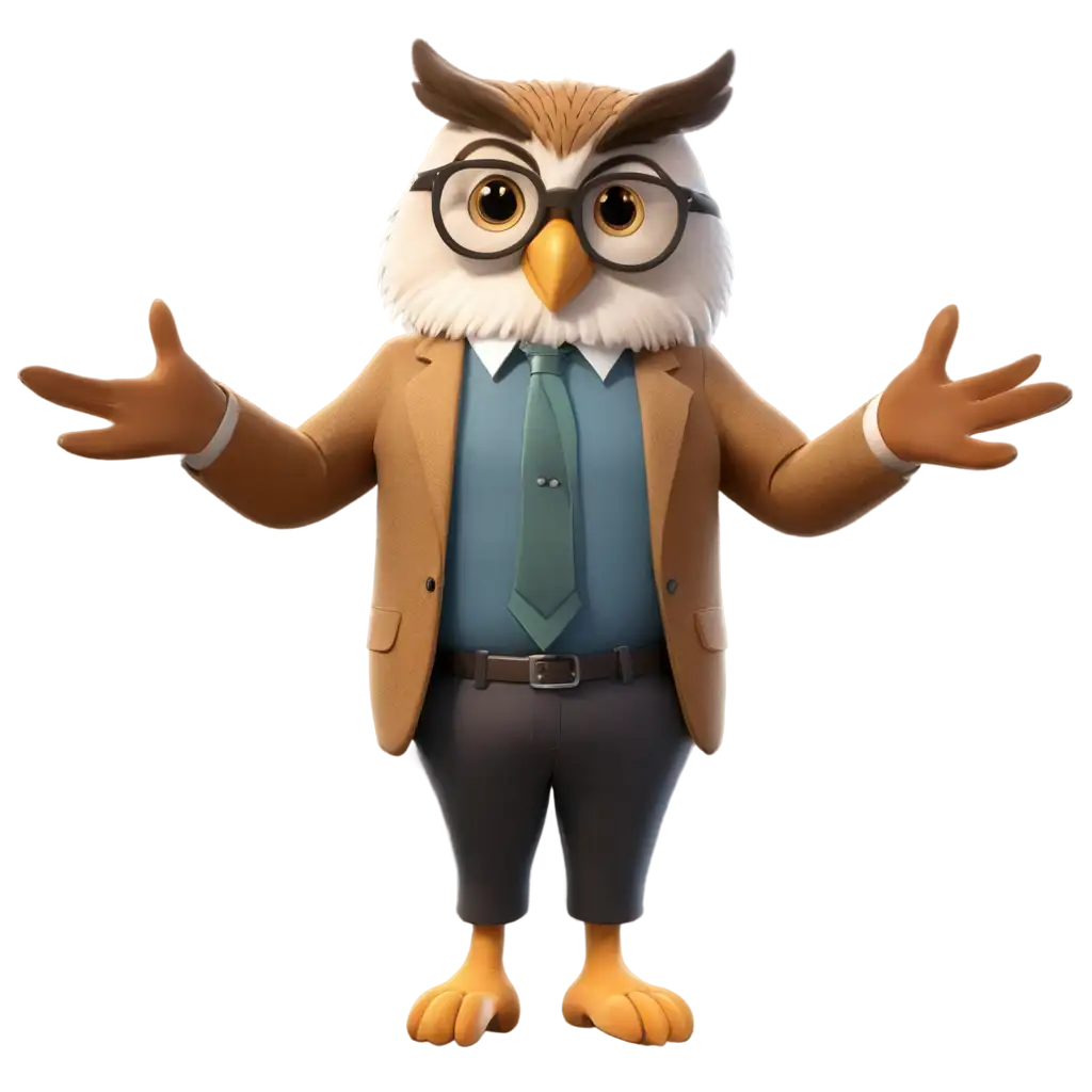 smart owl teacher with glasses 3D