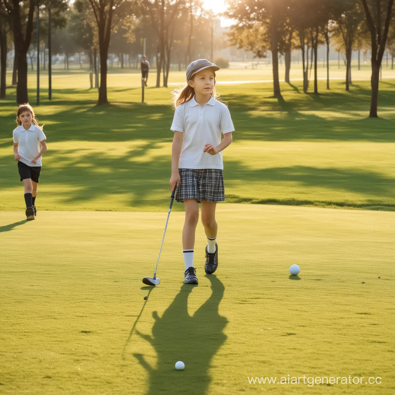 школьники играют в гольф на поле, солнечная погода