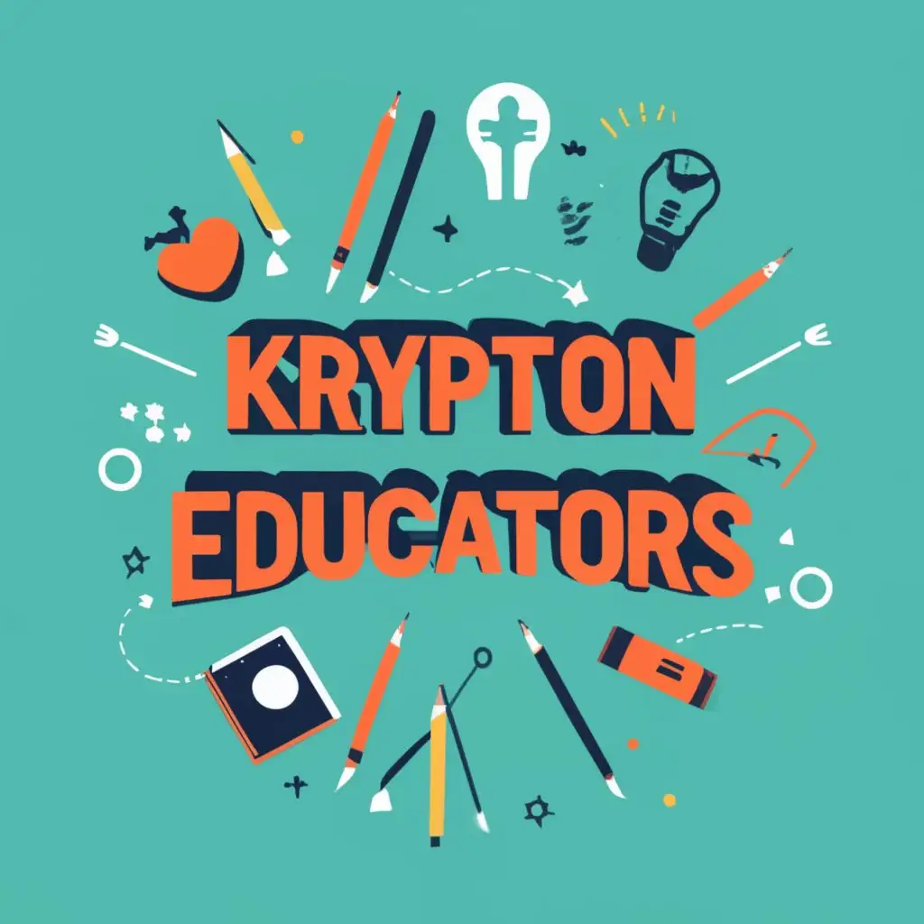 logo, Students and study stuff, with the text "Krypton Educators ", typography, be used in Education industry