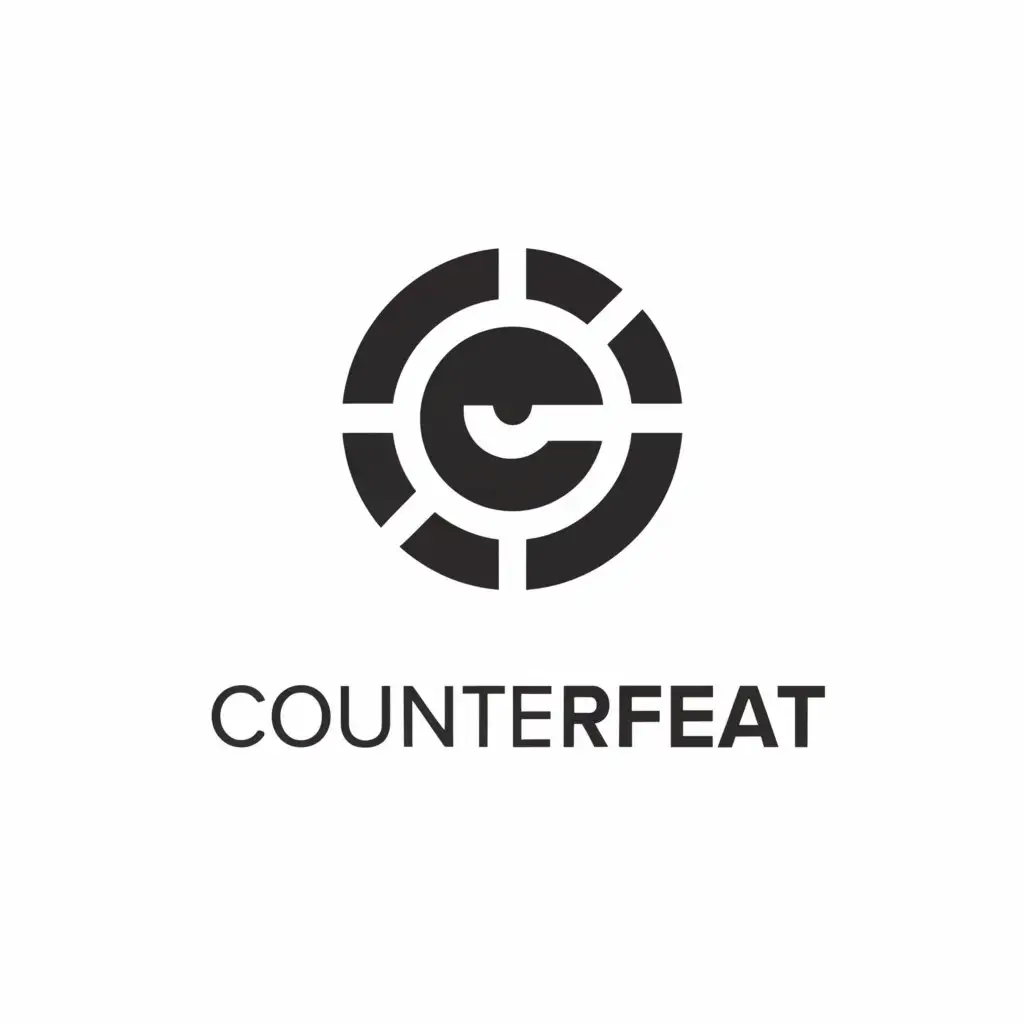 a logo design,with the text "CounterFeat", main symbol:eye, money, crosshair,Minimalistic,be used in Technology industry,clear background