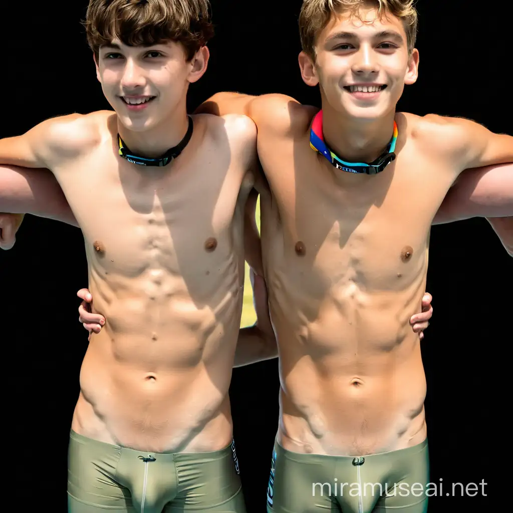 Two Naked Swimmer Twinks with Outie Belly Buttons