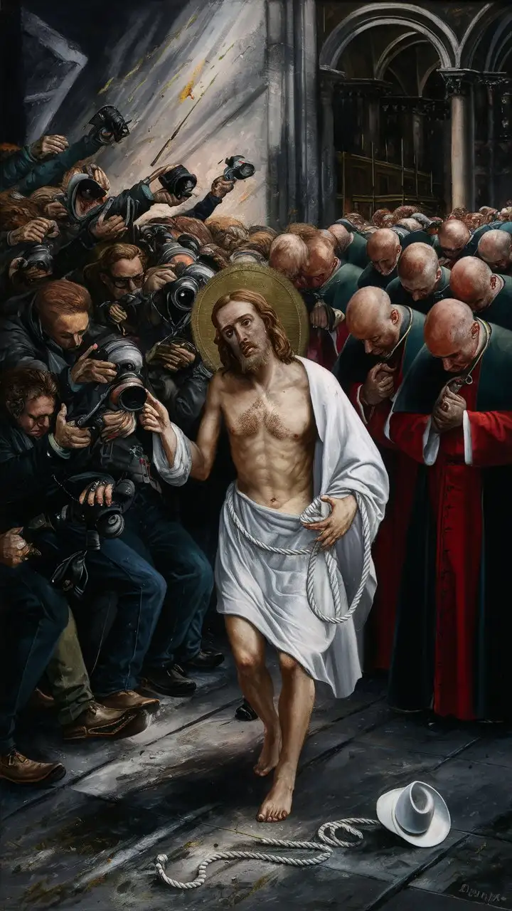 Caravaggiostyle Painting Jesus Christ Fleeing Vatican Paparazzi