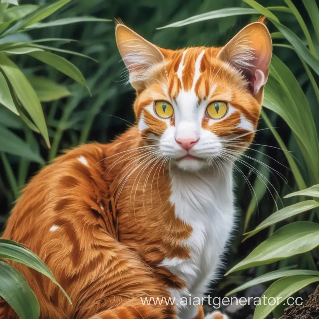 рыжая дикая кошка с белым пятном на лпе