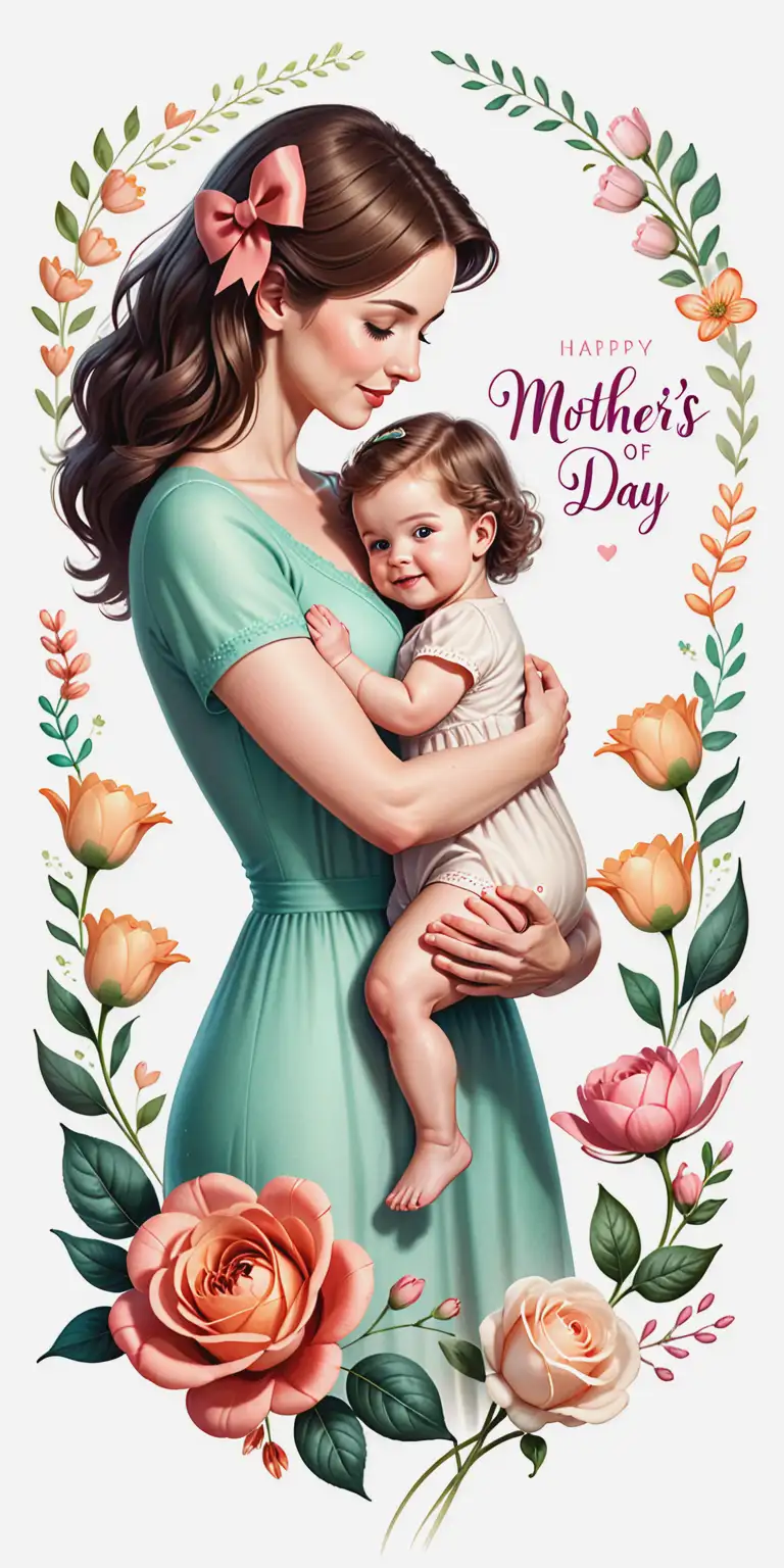 VintageInspired Mothers Day Illustration on White Background