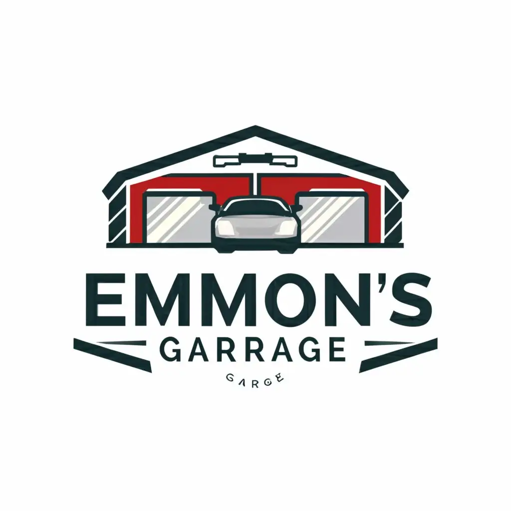 a logo design,with the text "EMMONS GARAGE", main symbol:garage, tools,complex,be used in Automotive industry,clear background